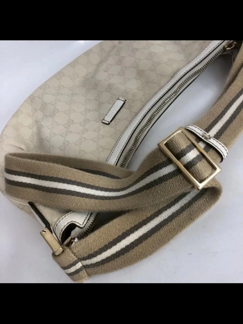 Gucci Beige GG Canvas Shoulder Bag with Ivory Trim